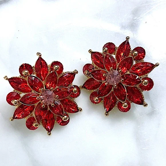 Show Stopping Red Crystal & Enamel Stud Earrings - Picture 3 of 5